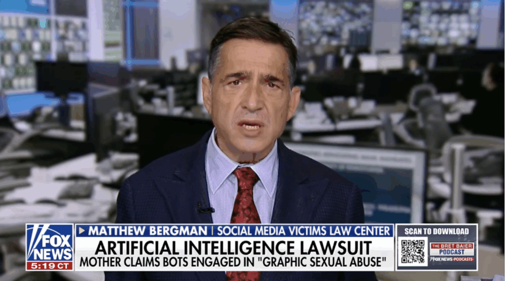 Matthew P. Bergman on Fox News talking about the Character AI lawsuits