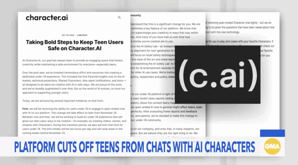 character ai cuts off teens from chats with ai characters