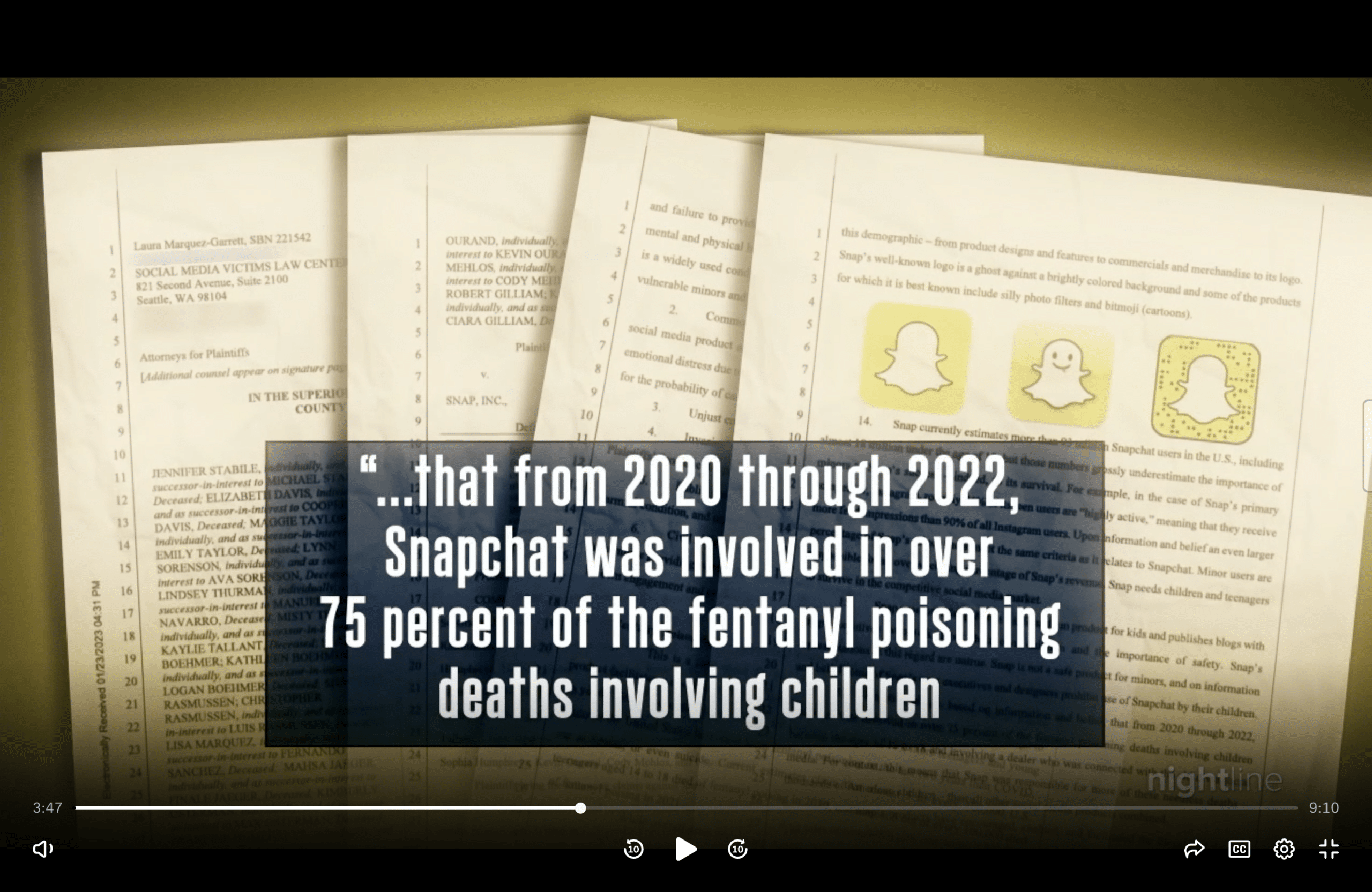 screenshot of lawsuit documents from SMVLC's lawsuit against Snapchat over fentanyl deaths