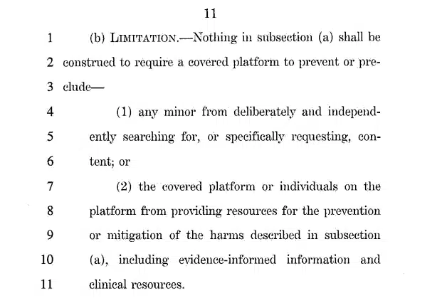 a photo of part of the revised KOSA act