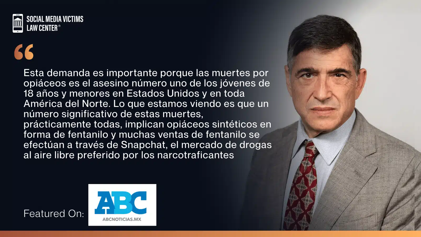 matthew p. bergman featured on ABC Noticias talking about Snapchat lawsuits