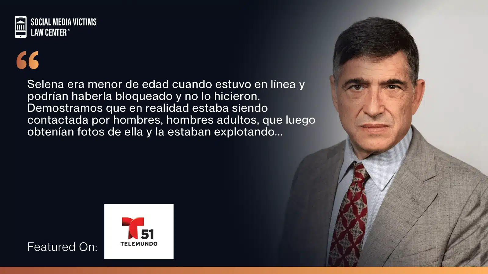 matthew p. bergman on Telumundo 51 Miami talking about his client Selena