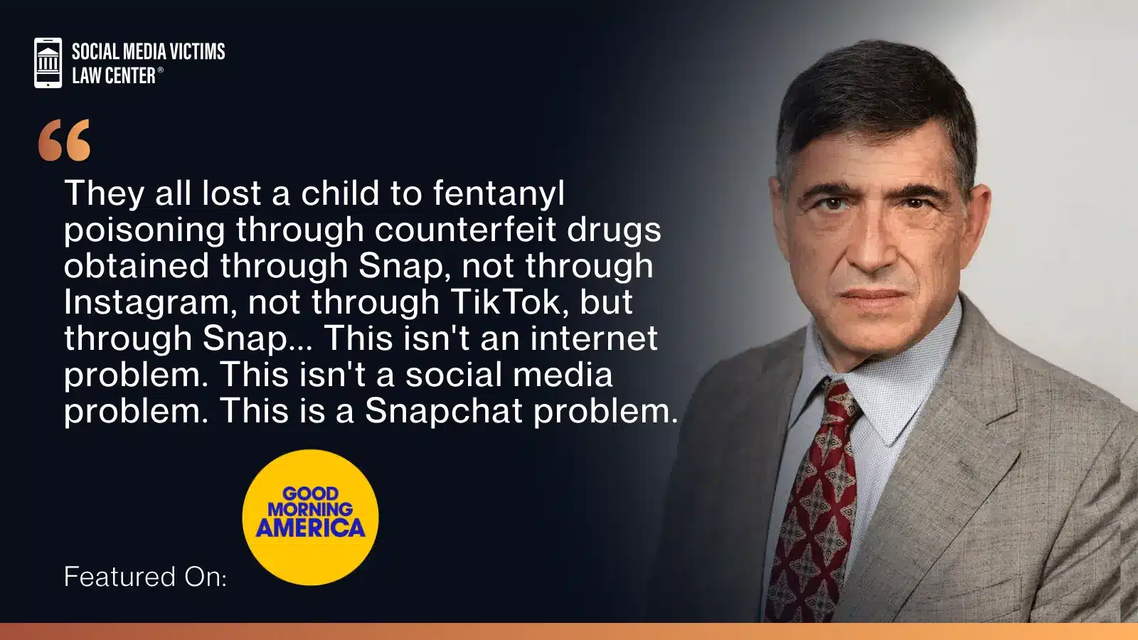 matthew p. bergman talking to Good Morning America about Snapchat Fentanyl Lawsuits