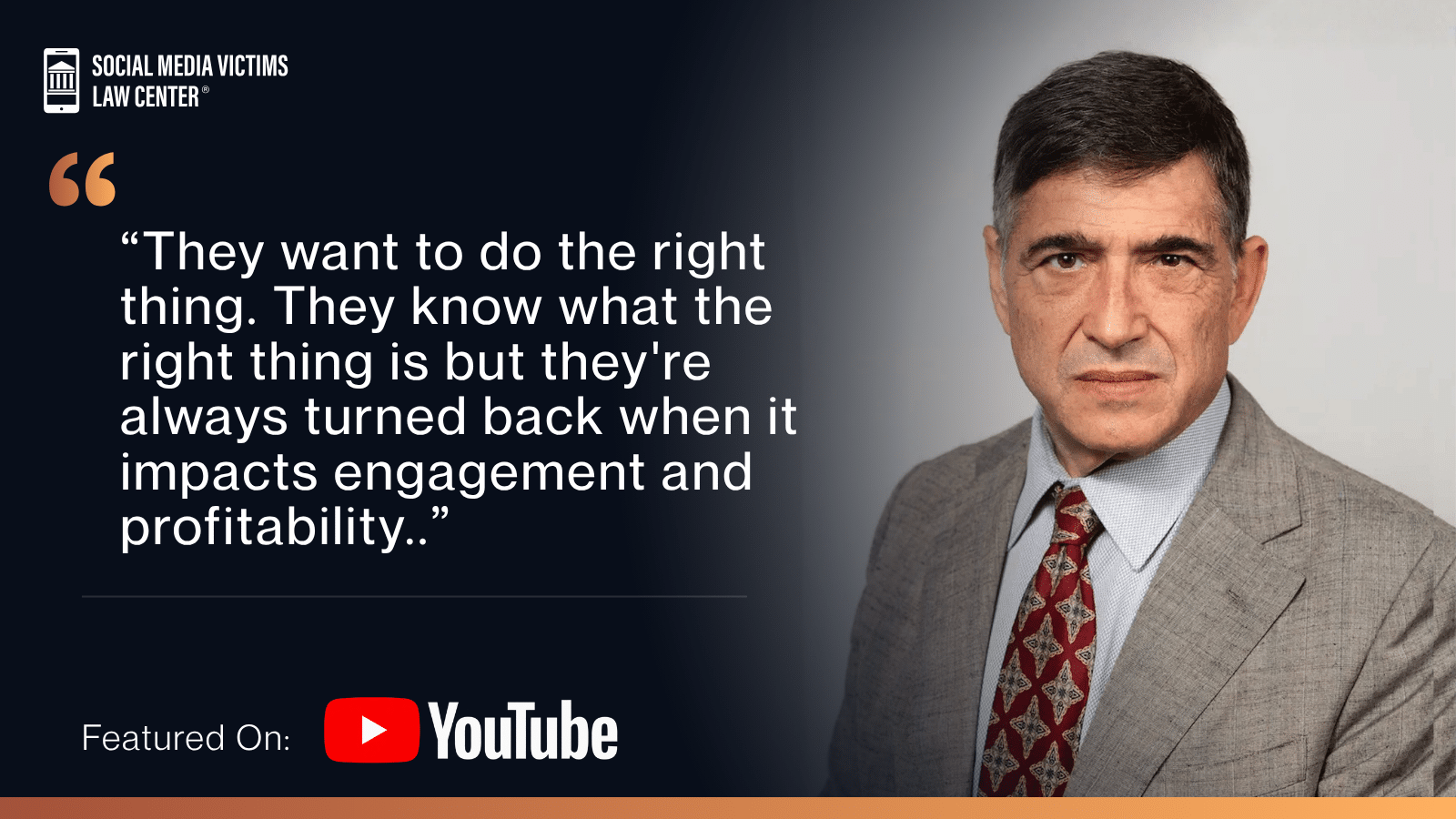 Matthew P. Bergman quote about social media employees’ safety efforts being blocked by engagement and profitability concerns.